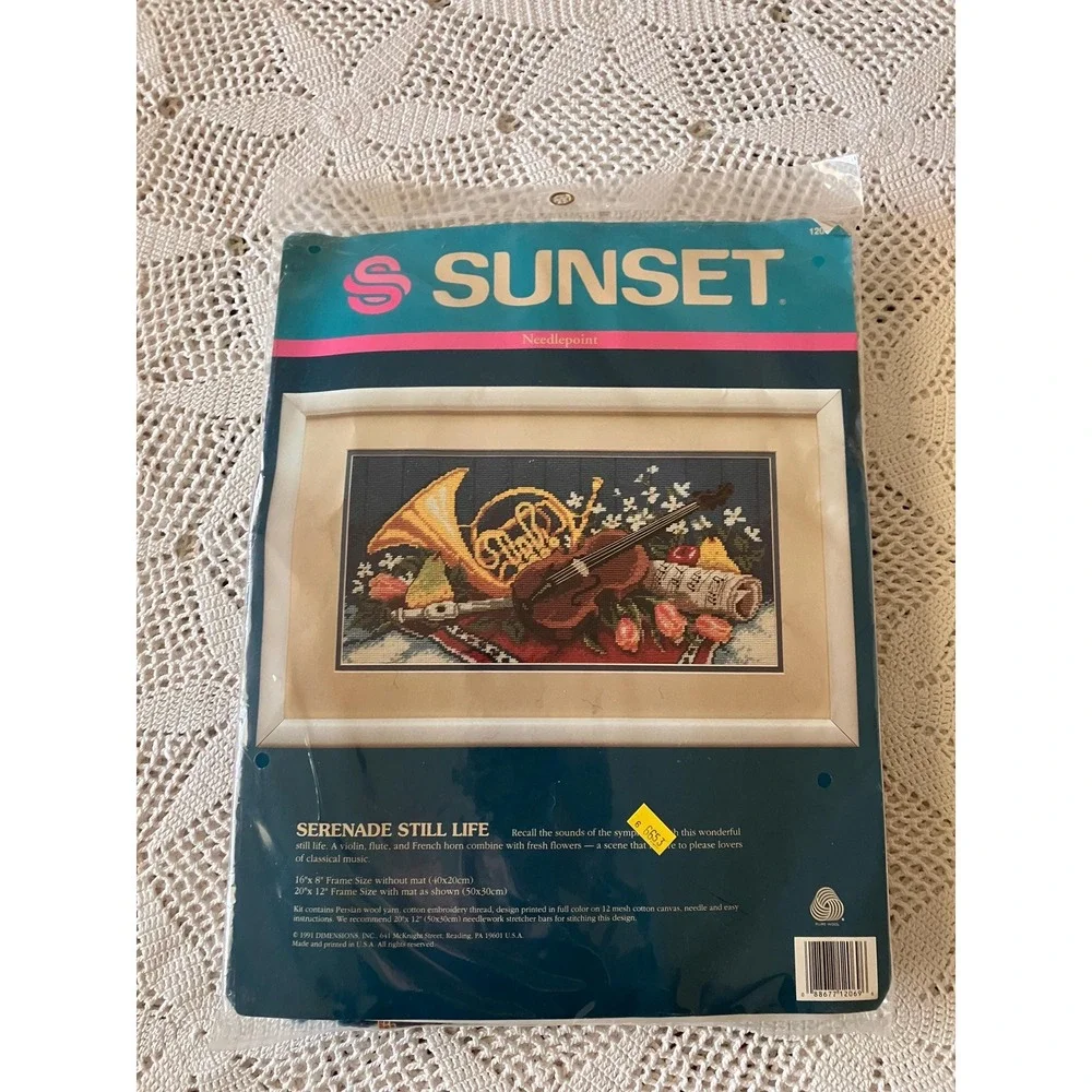 Vintage 'Serenade Still Life Needlepoint Kit Violin Floral Tapestry, 1991